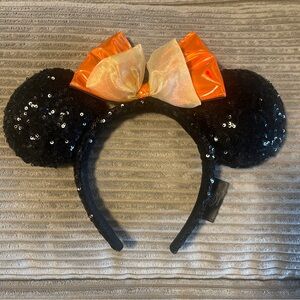 Disney Parks Halloween Orange & Black Tie Dye Minnie Ears Headband